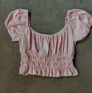 Forever 21 Light Pink Smocked Puff Sleeve Blouse Crop Top Medium Womans